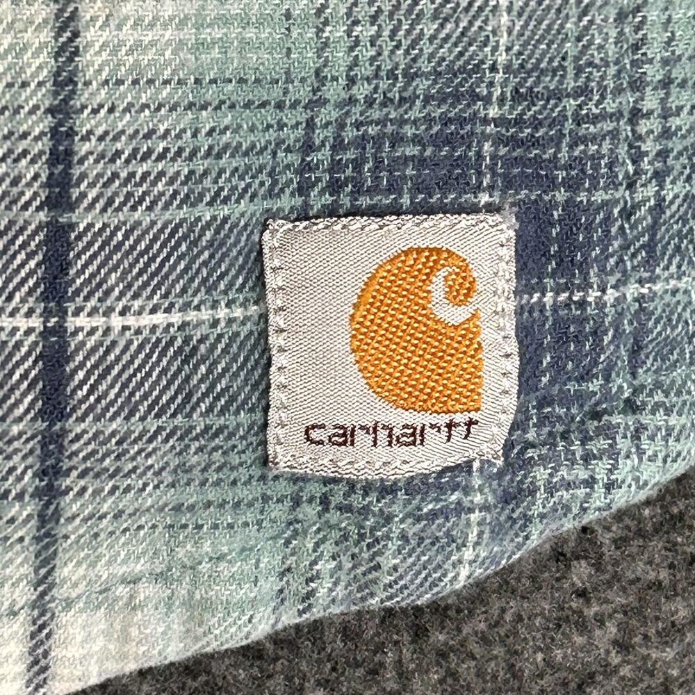 Carhartt Shirt Womens XL 16-18 Blue Plaid Flannel Long Sleeve Button Up Stretch - Picture 3 of 10